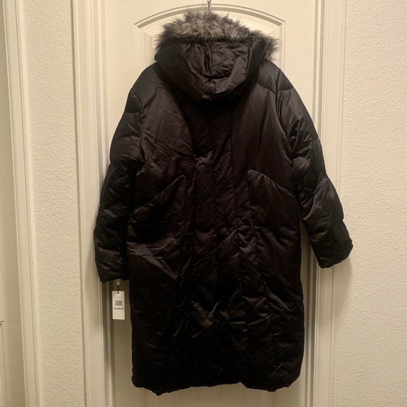 Calvin Klein Long Black Puffer Grey Faux Fur Duck Down Feather Jacket Coat 1X - Picture 8 of 8